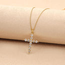 925 Silver Cross Necklace Golden Elegance with Brilliant Moonstone Inlay