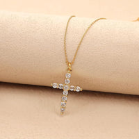 925 Silver Cross Necklace Golden Elegance with Brilliant Moonstone Inlay