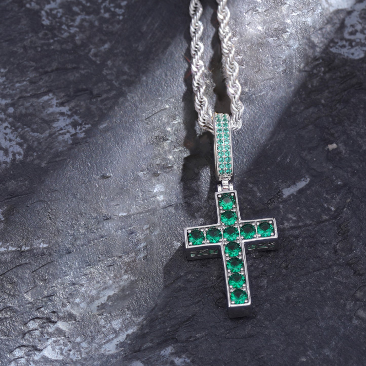 Emerald Cross Pendant Necklace