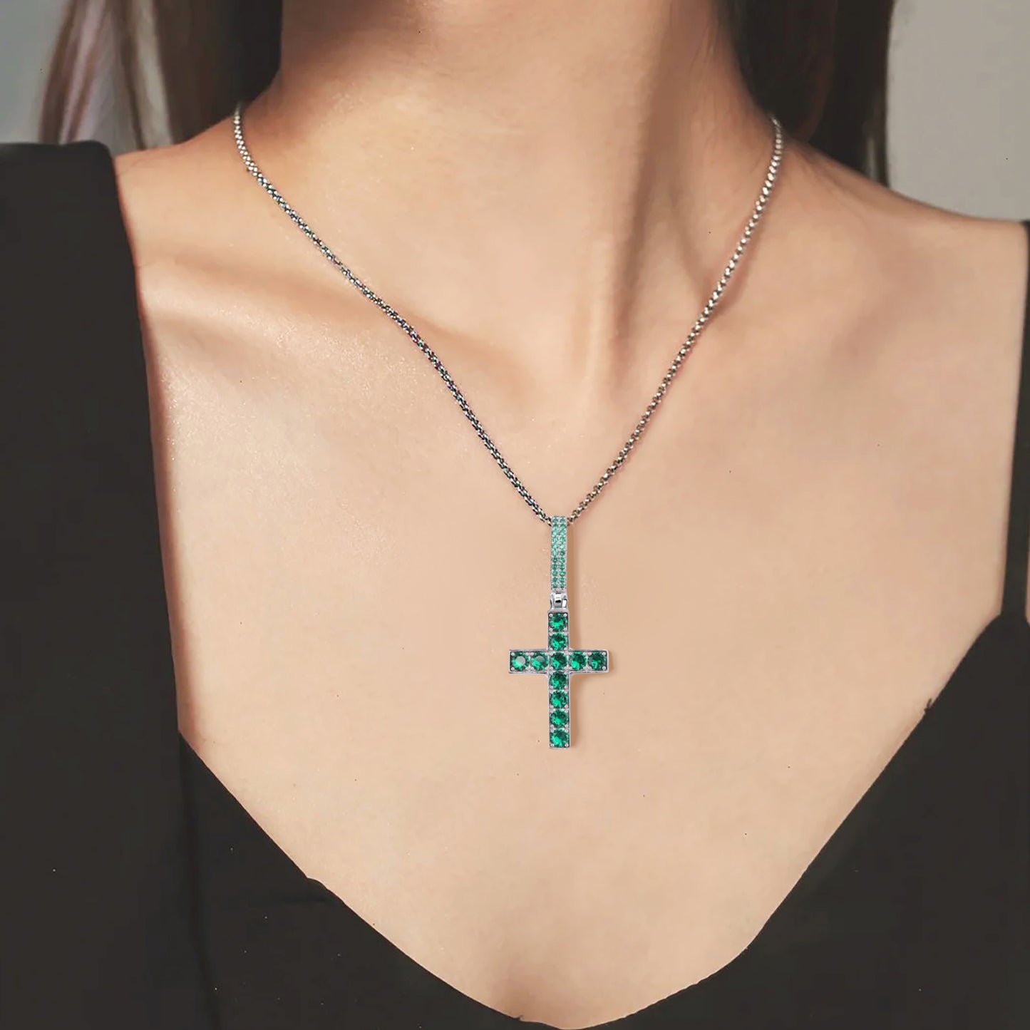 Emerald Cross Pendant Necklace