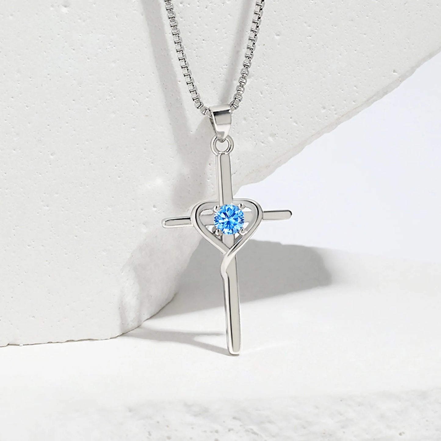 Sterling Silverr Cross Necklace with Cubic Zirconia Stones