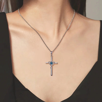 Sterling Silverr Cross Necklace with Cubic Zirconia Stones