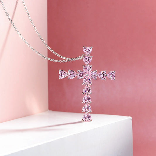 Faithful Cross Pendant with Pink Zirconia Stones