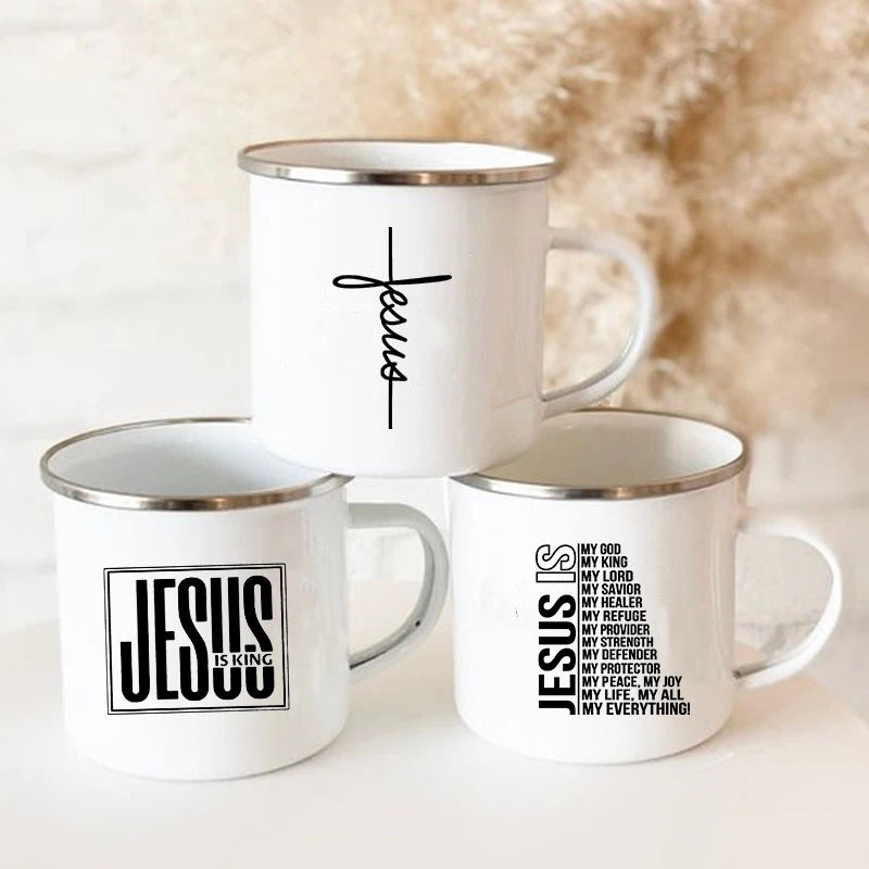 Jesus Is God Print Enamel Mugs