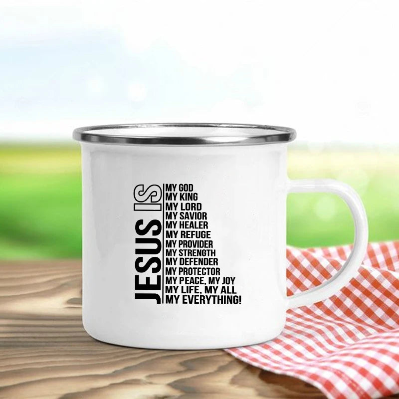 Jesus Is God Print Enamel Mugs