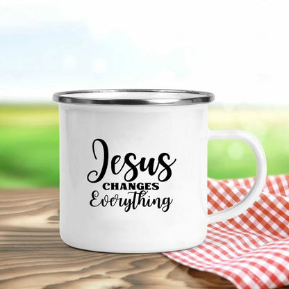 Jesus Is God Print Enamel Mugs