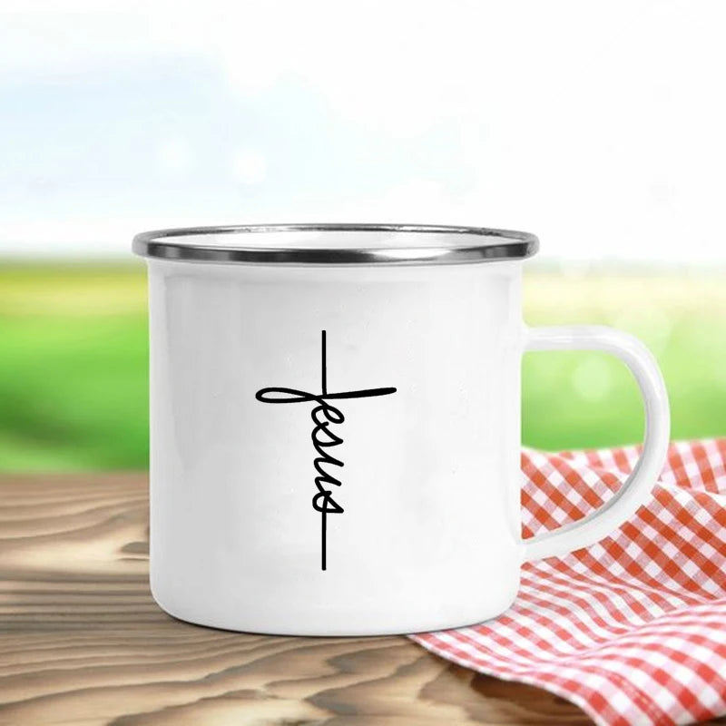 Jesus Is God Print Enamel Mugs