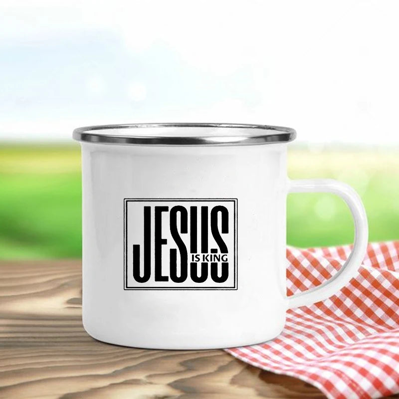 Jesus Is God Print Enamel Mugs