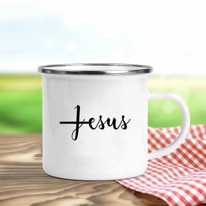 Jesus Is God Print Enamel Mugs