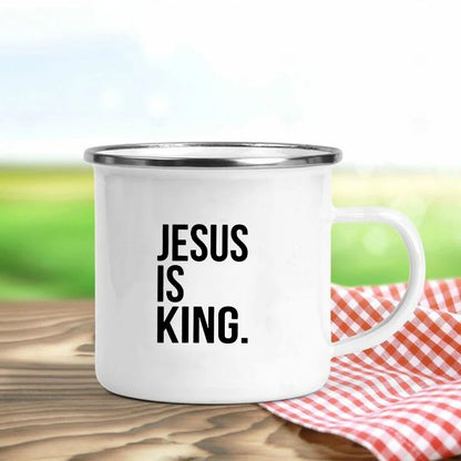 Jesus Is God Print Enamel Mugs