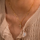18K Gold Plated Cross Necklace – White Zirconia Stainless Steel Pendant