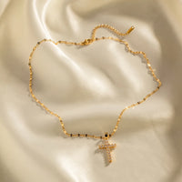 18K Gold Plated Cross Necklace – White Zirconia Stainless Steel Pendant