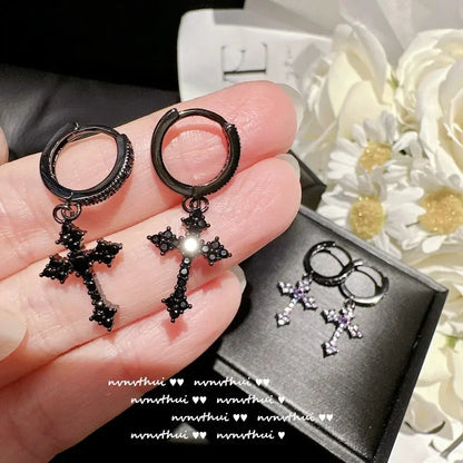 Goth Style Zircon Crystal Cross Drop Dangle Earring