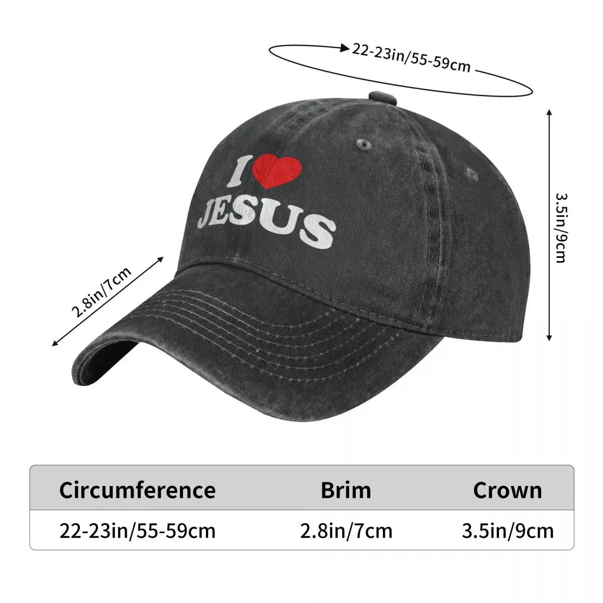 Gorras de béisbol con la frase "Amo a Jesús"