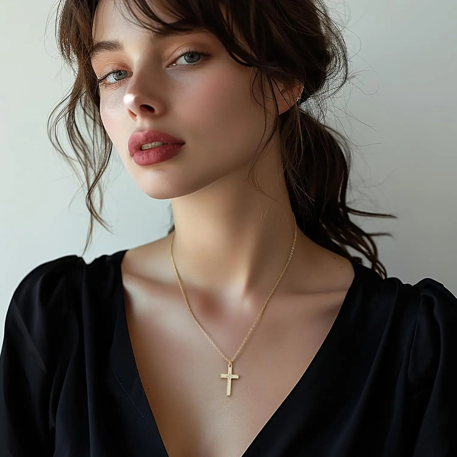 14k Gold Plated STAINLESS STEEL   Cross Necklace