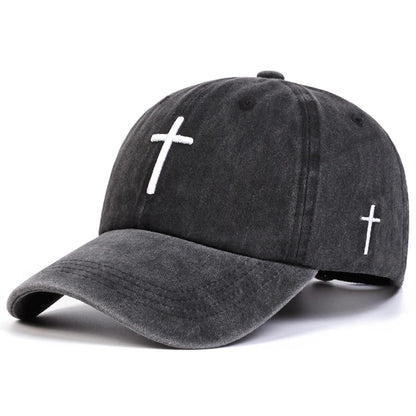 Unisex Cross Embroidery Wash Baseball Caps