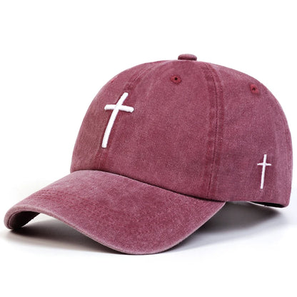 Unisex Cross Embroidery Wash Baseball Caps