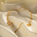 18K Gold Plated Cross Necklace – White Zirconia Stainless Steel Pendant