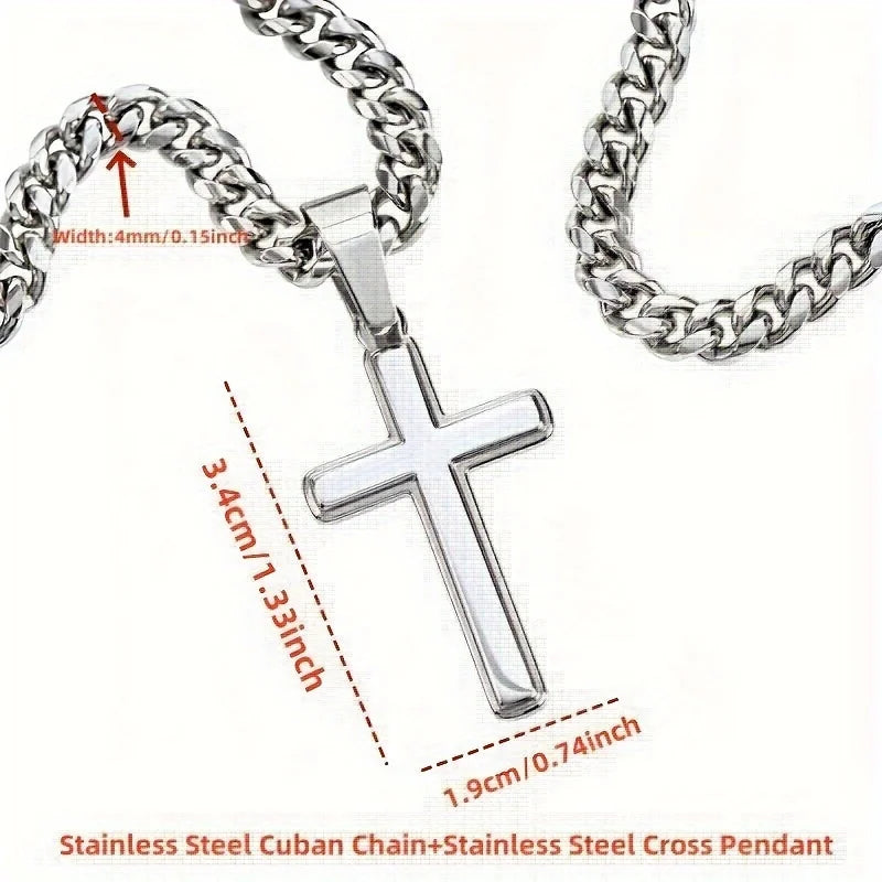 For my son cross chain necklace, stainless steel chain, birthday gift for son, with card and gift box packaging