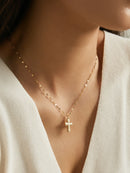 18K Gold & Silver Cross Necklace – Modern Stainless Steel Design