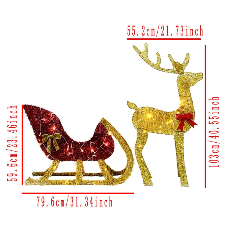 Lighted Christmas Reindeer and Sleigh Outdoor Yard Decoration Set