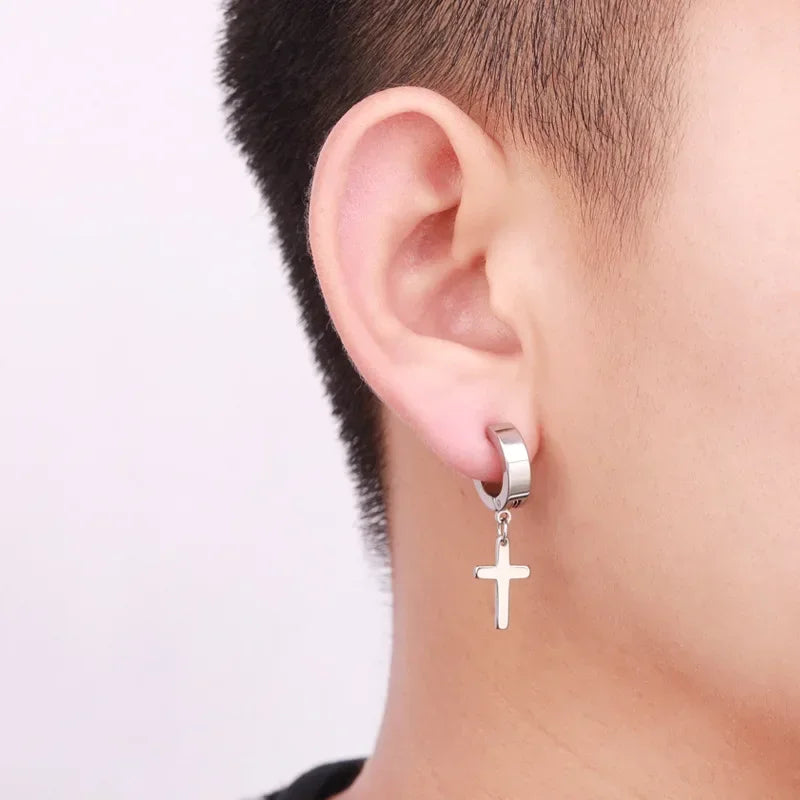 Goth Style Zircon Crystal Cross Drop Dangle Earring