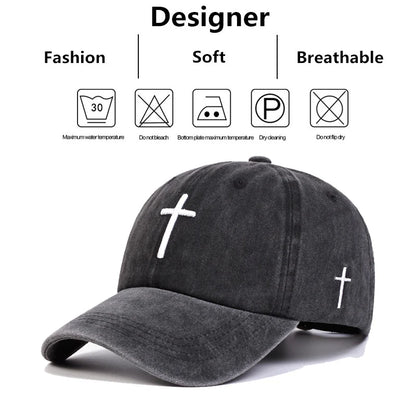 Unisex Cross Embroidery Wash Baseball Caps