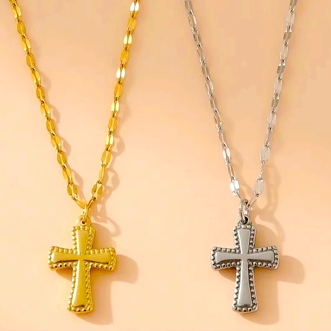 18K Gold & Silver Cross Necklace – Modern Stainless Steel Design
