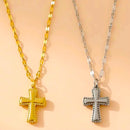 18K Gold & Silver Cross Necklace – Modern Stainless Steel Design