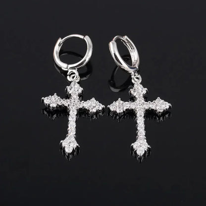 Goth Style Zircon Crystal Cross Drop Dangle Earring