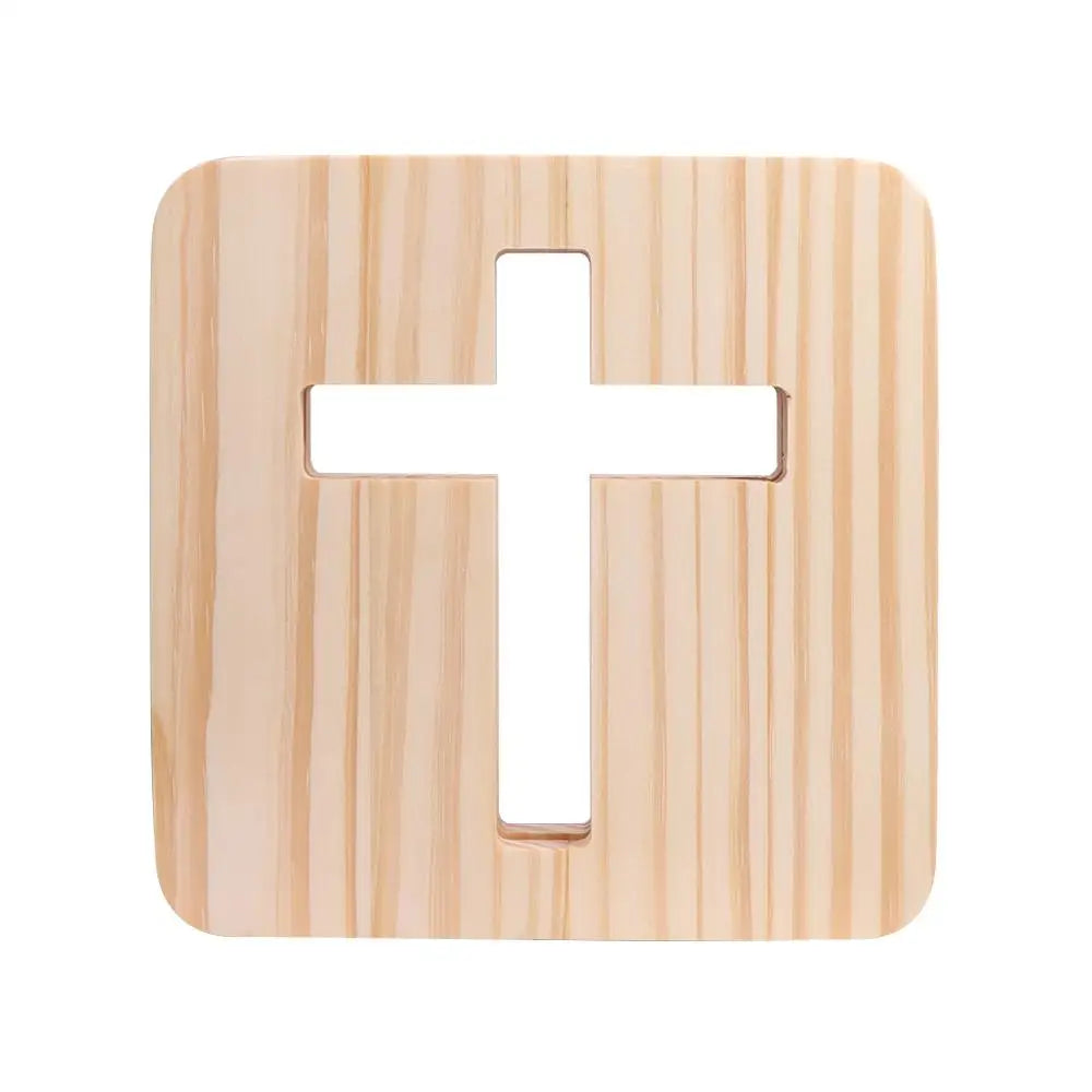 Wooden Christianity Crucifix Crafts - 3D LED Cross Night Light