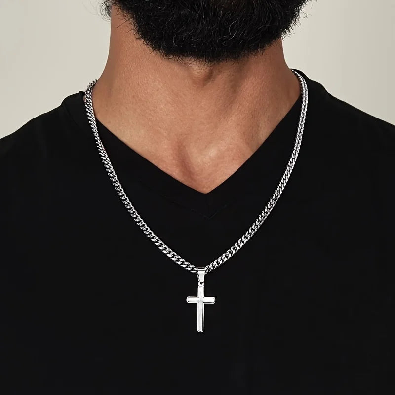 For my son cross chain necklace, stainless steel chain, birthday gift for son, with card and gift box packaging