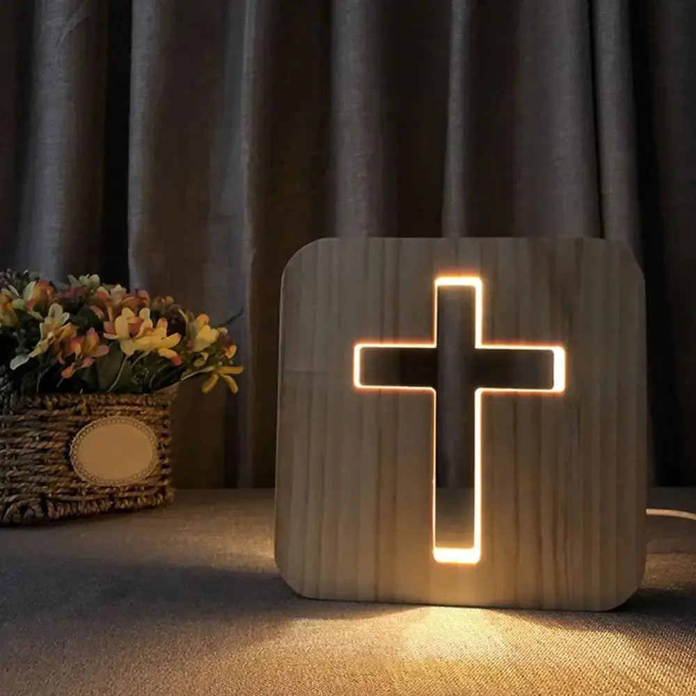 Wooden Christianity Crucifix Crafts - 3D LED Cross Night Light