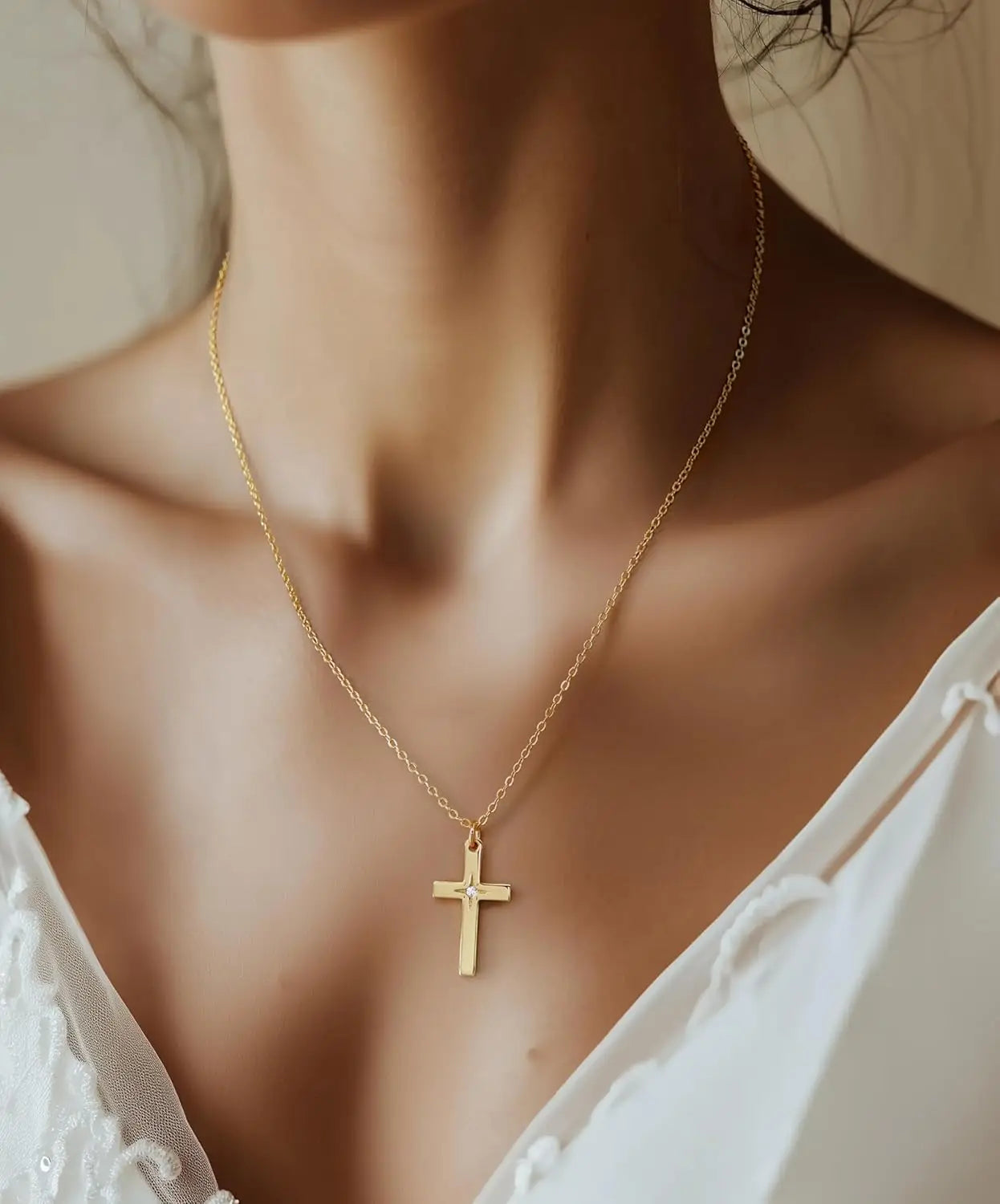 14k Gold Plated STAINLESS STEEL   Cross Necklace