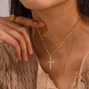 18K Gold Plated Cross Necklace – White Zirconia Stainless Steel Pendant