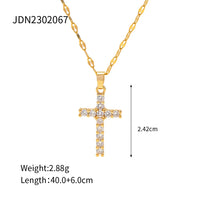 18K Gold Plated Cross Necklace – White Zirconia Stainless Steel Pendant