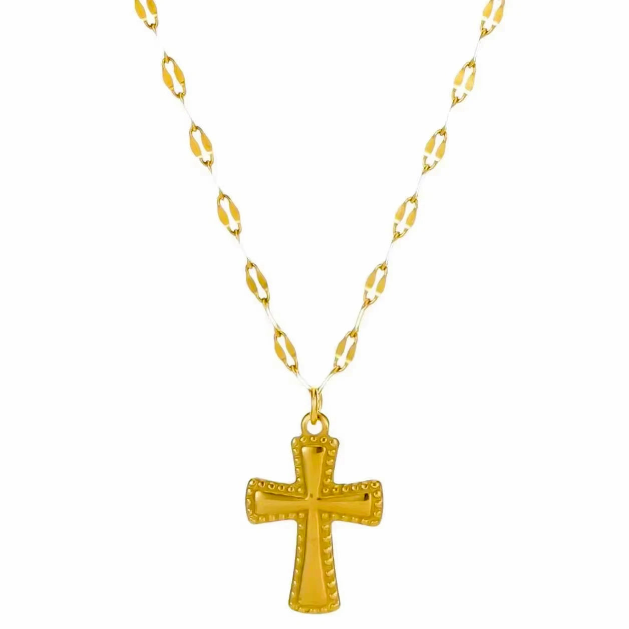 18K Gold & Silver Cross Necklace – Modern Stainless Steel Design