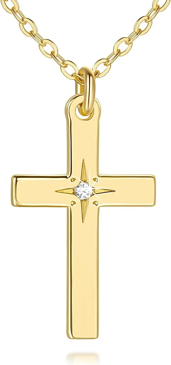 14k Gold Plated STAINLESS STEEL   Cross Necklace