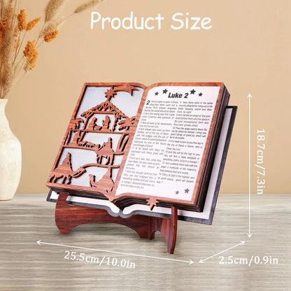 Wooden Craft 3D Bible with Nativity Scene Desk Ornament With Light