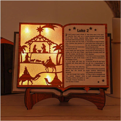 Wooden Craft 3D Bible with Nativity Scene Desk Ornament With Light