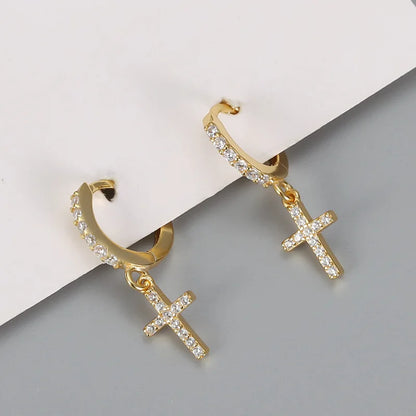 Cross Zircon Pendant Earrings