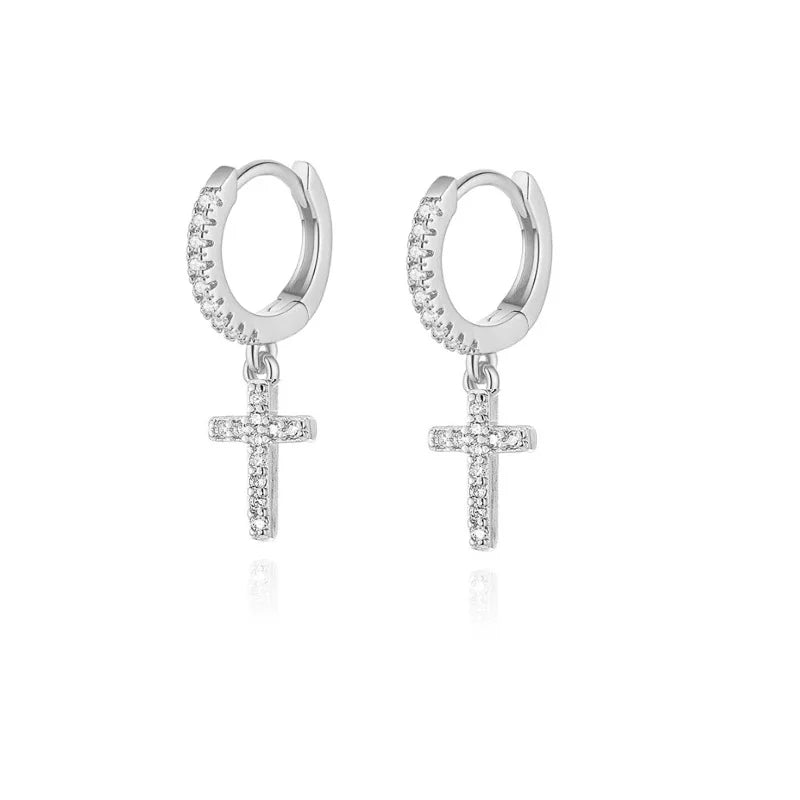 Cross Zircon Pendant Earrings