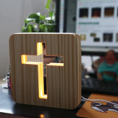 Wooden Christianity Crucifix Crafts - 3D LED Cross Night Light