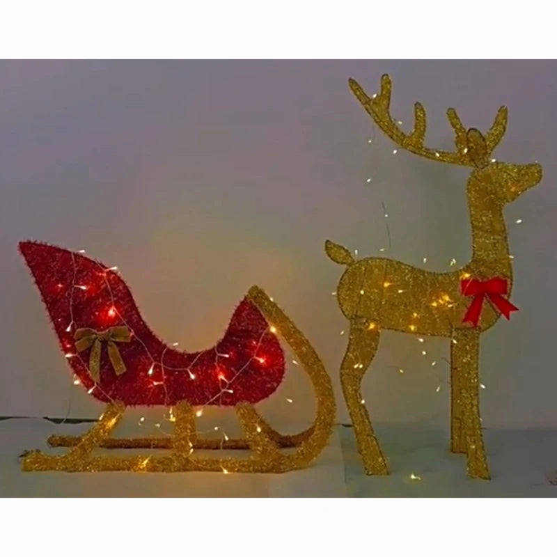 Lighted Christmas Reindeer and Sleigh Outdoor Yard Decoration Set