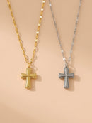 18K Gold & Silver Cross Necklace – Modern Stainless Steel Design