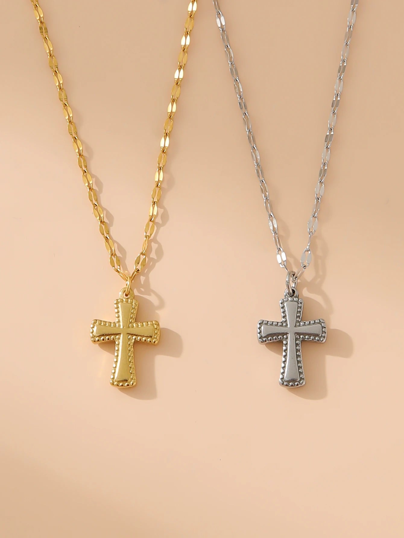 18K Gold & Silver Cross Necklace – Modern Stainless Steel Design