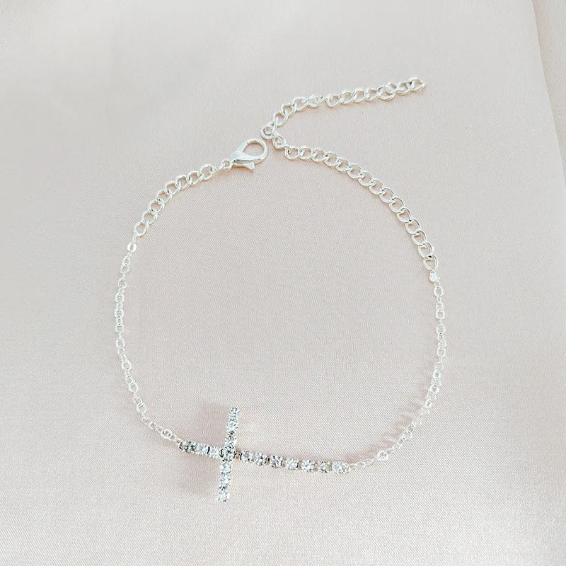 Zircon Cross Pendant Ankle Bracelet