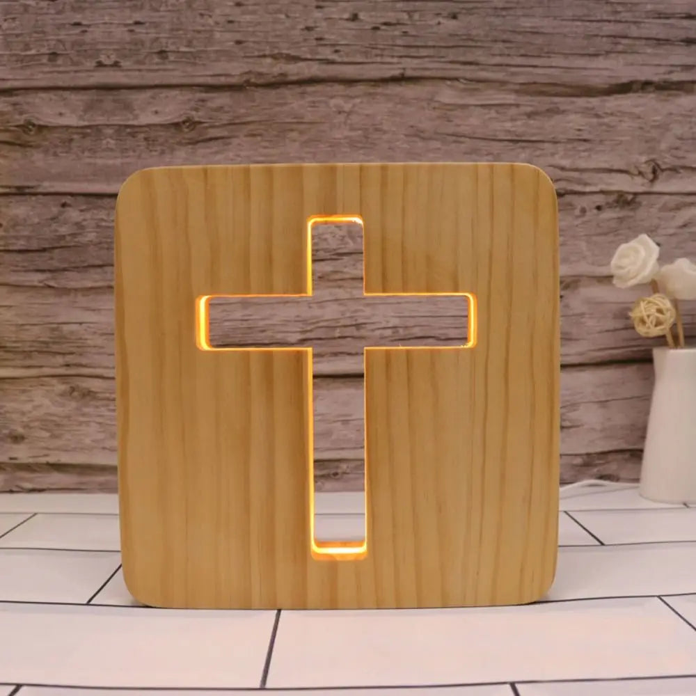 Wooden Christianity Crucifix Crafts - 3D LED Cross Night Light