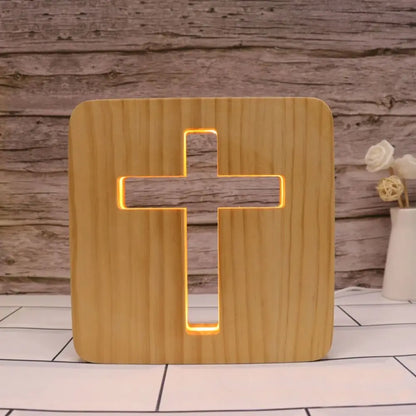 Wooden Christianity Crucifix Crafts - 3D LED Cross Night Light