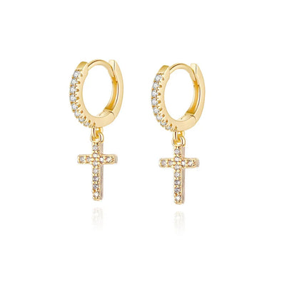 Cross Zircon Pendant Earrings